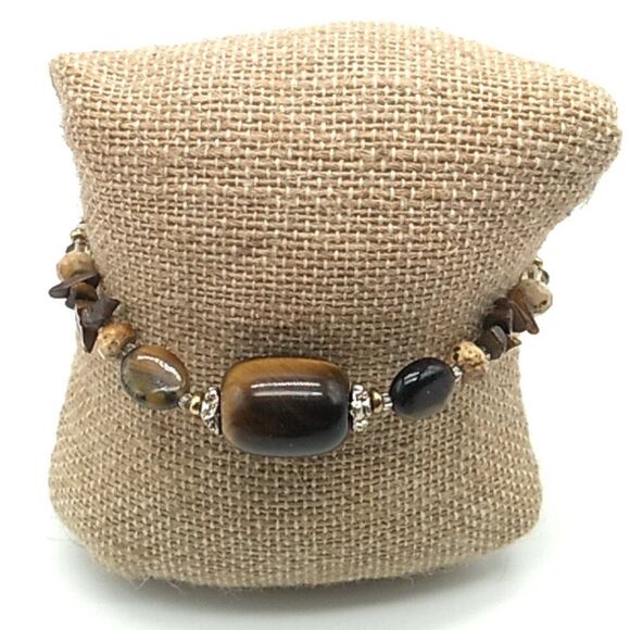 Tiger's Eye Barrel with Earth-tone Stone Chips & Crystal Bracelet - Picture 5 of 13